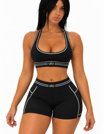 Alo Yoga Airbrush Heart Throb Bra & Shorts Set – Black/White