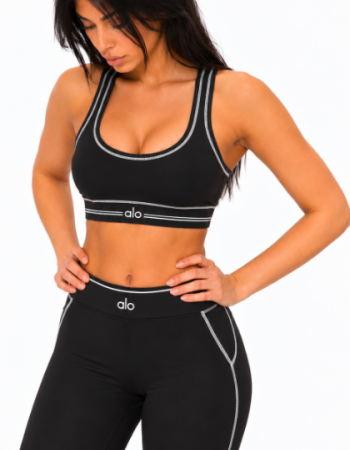 Alo Yoga Airbrush Heart Throb Bra & High-Waist Legging Set – Black/White