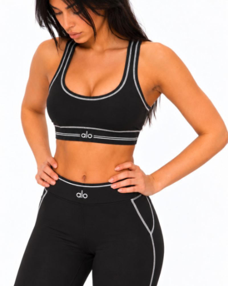Alo Yoga Airbrush Heart Throb Bra & High-Waist Legging Set – Black/White