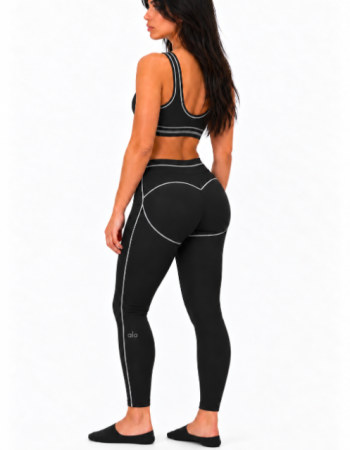 Alo Yoga Airbrush Heart Throb Bra & High-Waist Legging Set – Black/White