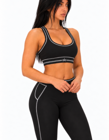 Alo Yoga Airbrush Heart Throb Bra & High-Waist Legging Set – Black/White