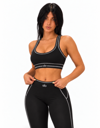 Alo Yoga Airbrush Heart Throb Bra & High-Waist Legging Set – Black/White
