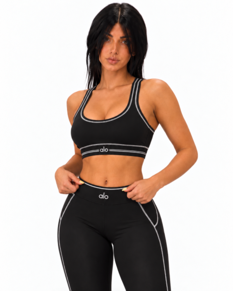 Alo Yoga Airbrush Heart Throb Bra & High-Waist Legging Set – Black/White