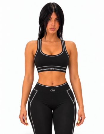 Alo Yoga Airbrush Heart Throb Bra & High-Waist Legging Set – Black/White