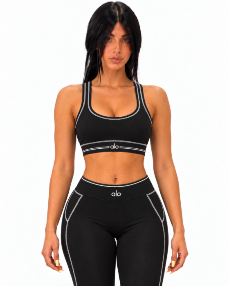 Alo Yoga Airbrush Heart Throb Bra & High-Waist Legging Set – Black/White
