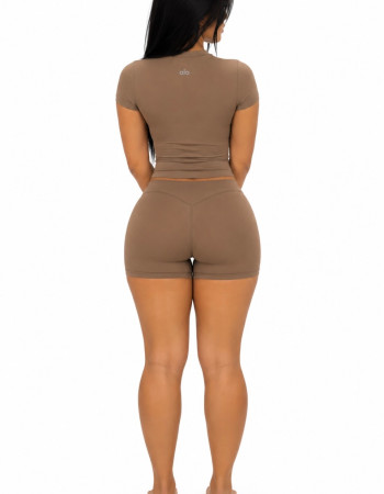 Alo Yoga Finesse Short Sleeve Set- Sun Kissed Brown