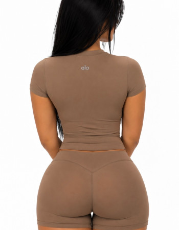 Alo Yoga Finesse Short Sleeve Set- Sun Kissed Brown