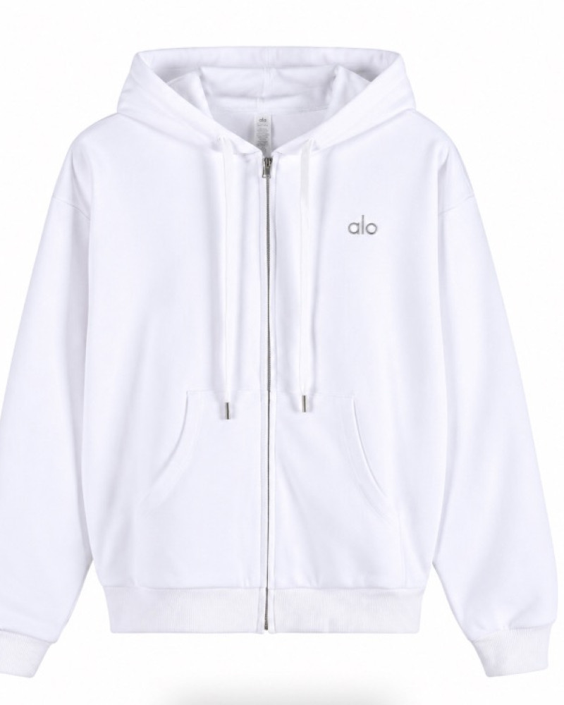Alo Accolade Full Zip Hoodie – White