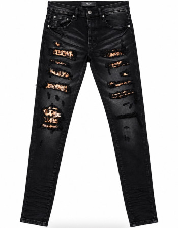 AMIRI MX1 Mid-Rise Skinny Jeans – Black / Leopard Print