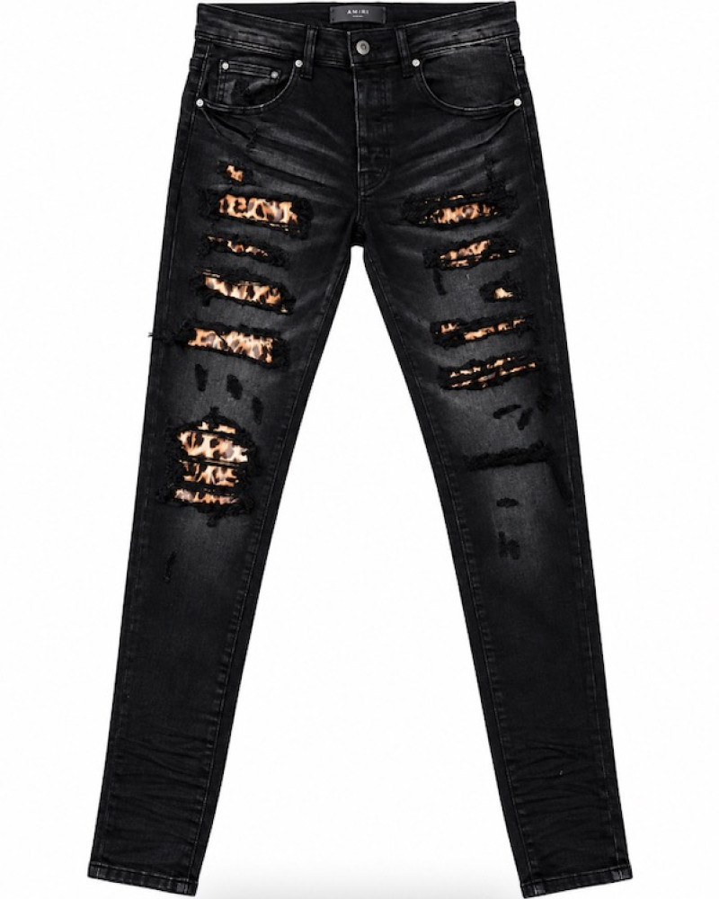 AMIRI MX1 Mid-Rise Skinny Jeans – Black / Leopard Print