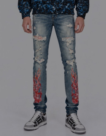 AMIRI Bandana Flame Jeans – Clay Indigo/Orange