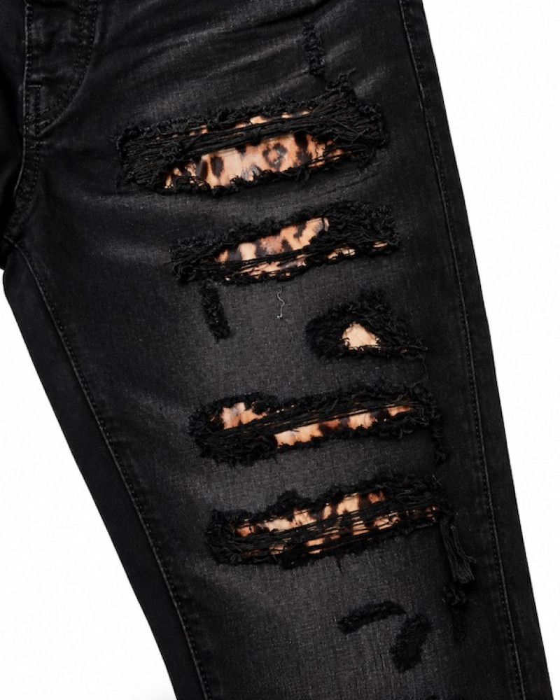 AMIRI MX1 Mid-Rise Skinny Jeans – Black / Leopard Print