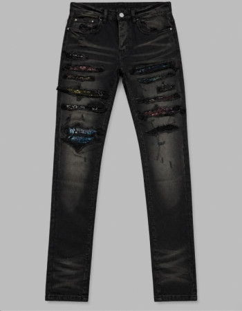 AMIRI Bandana Art Patch Jeans — Aged Black