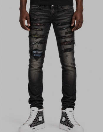 AMIRI Bandana Art Patch Jeans — Aged Black