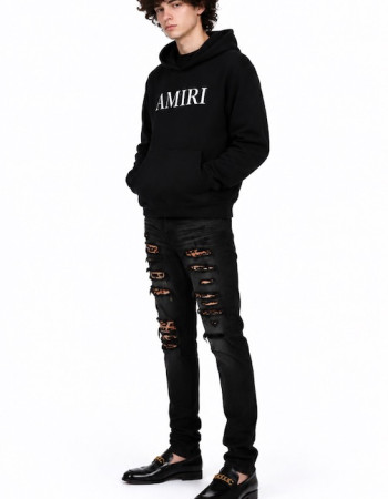 AMIRI MX1 Mid-Rise Skinny Jeans – Black / Leopard Print