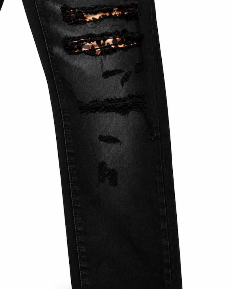 AMIRI MX1 Mid-Rise Skinny Jeans – Black / Leopard Print