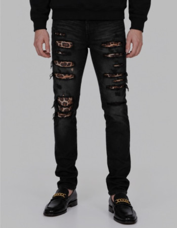 AMIRI MX1 Mid-Rise Skinny Jeans – Black / Leopard Print