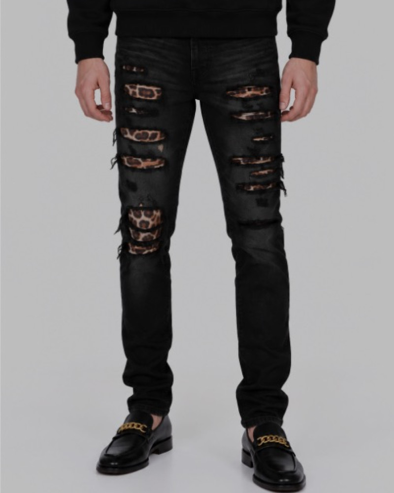 AMIRI MX1 Mid-Rise Skinny Jeans – Black / Leopard Print