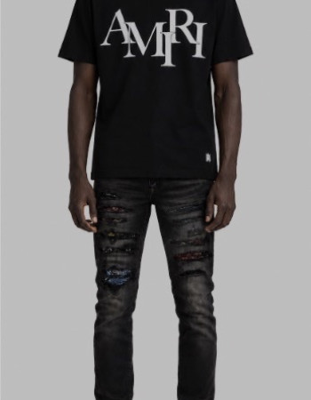 AMIRI Bandana Art Patch Jeans — Aged Black
