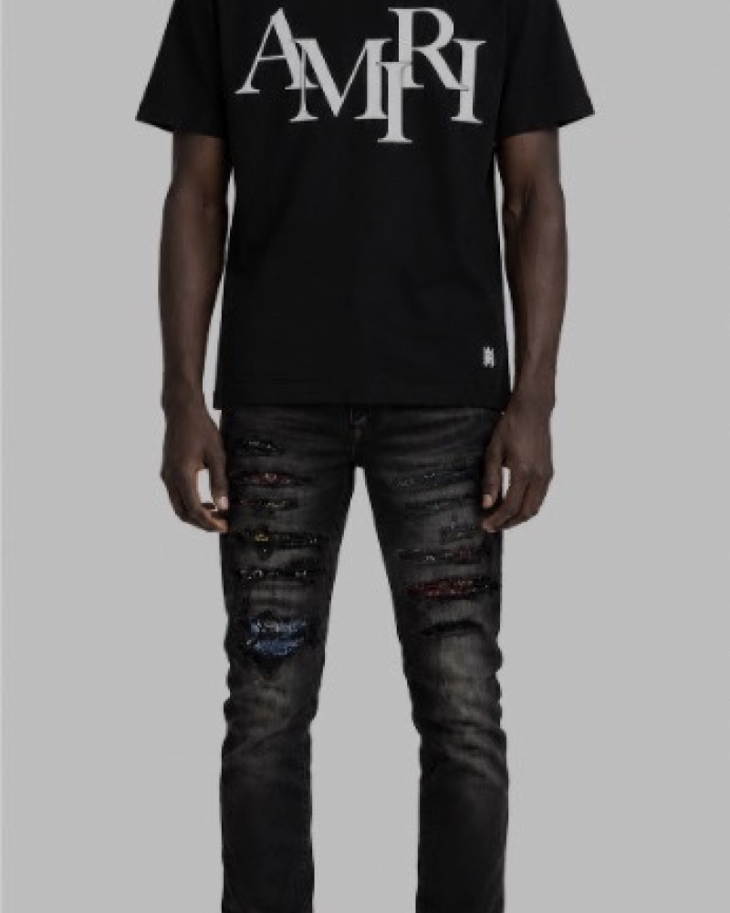 AMIRI Bandana Art Patch Jeans — Aged Black