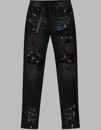 AMIRI Aged Black Paint Splatter MX1 Jeans.