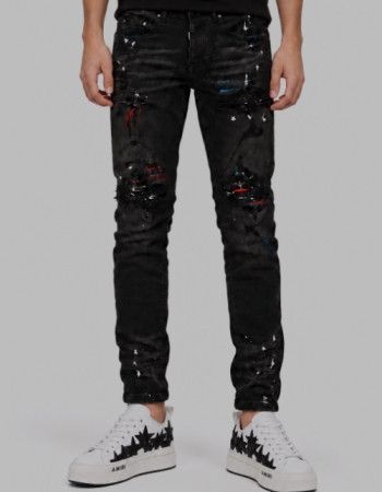 AMIRI Aged Black Paint Splatter MX1 Jeans.