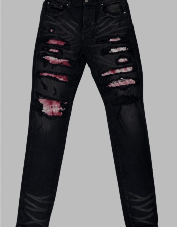AMIRI Black Distressed Jeans with Pink 