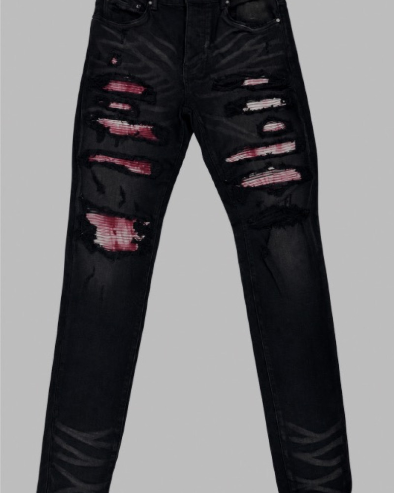 AMIRI Black Distressed Jeans with Pink 