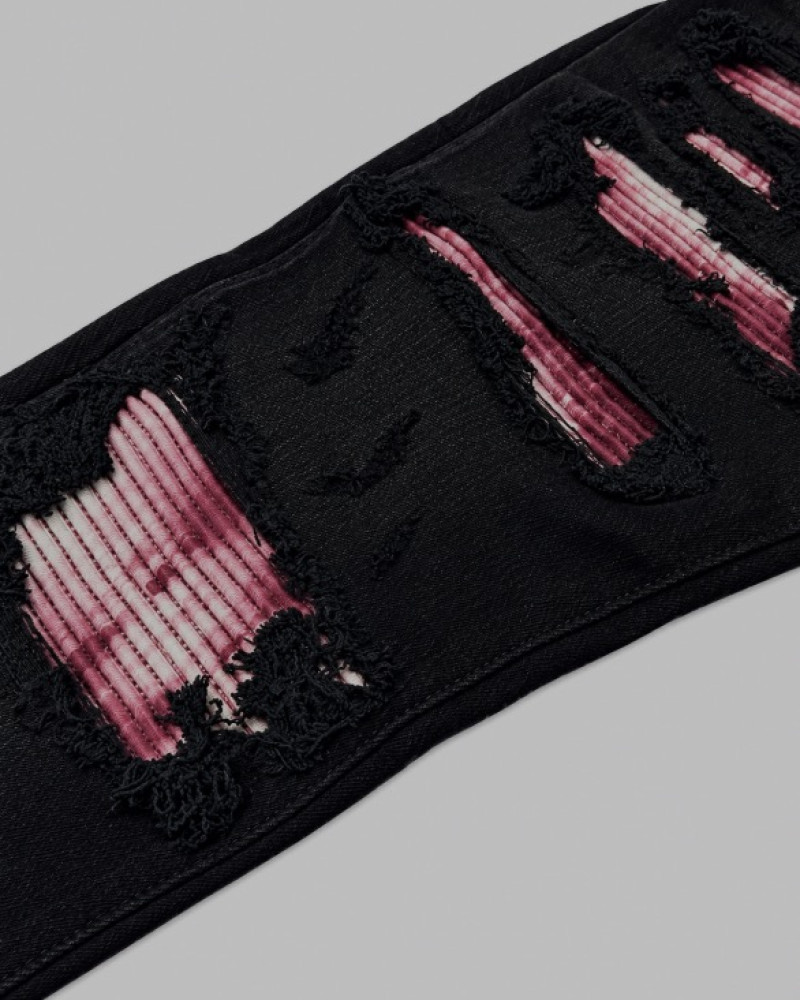 AMIRI Black Distressed Jeans with Pink 