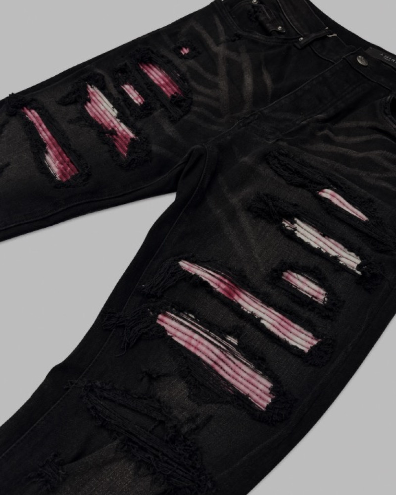 AMIRI Black Distressed Jeans with Pink 