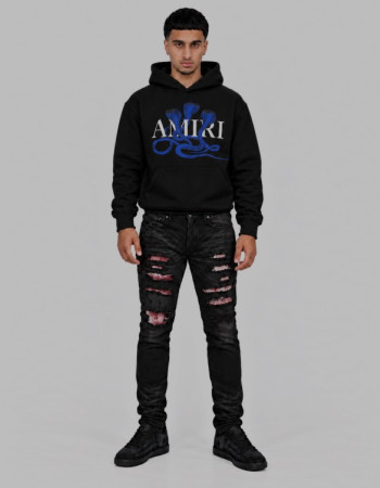 AMIRI Black Distressed Jeans with Pink 