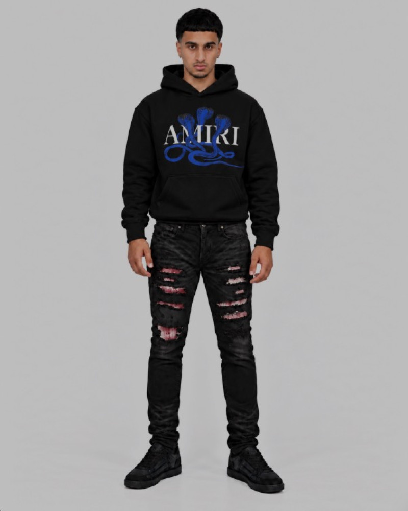 AMIRI Black Distressed Jeans with Pink 