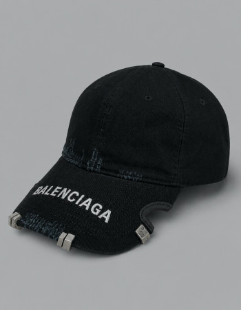 Balenciaga DIY Metal Outline Distressed Cap – Black