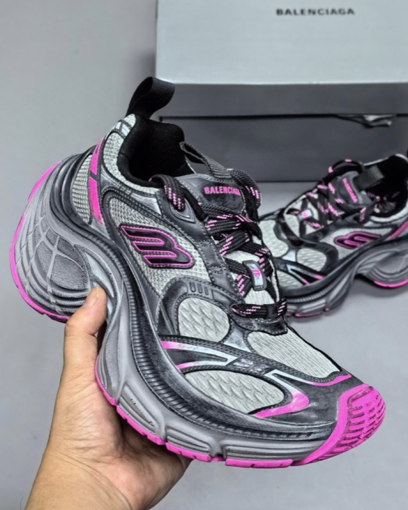 Balenciaga 10XL Distressed Runner Sneakers – Grey/Pink