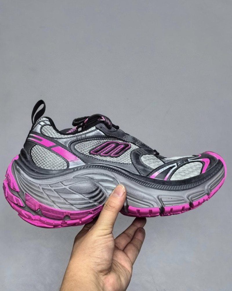 Balenciaga 10XL Distressed Runner Sneakers – Grey/Pink