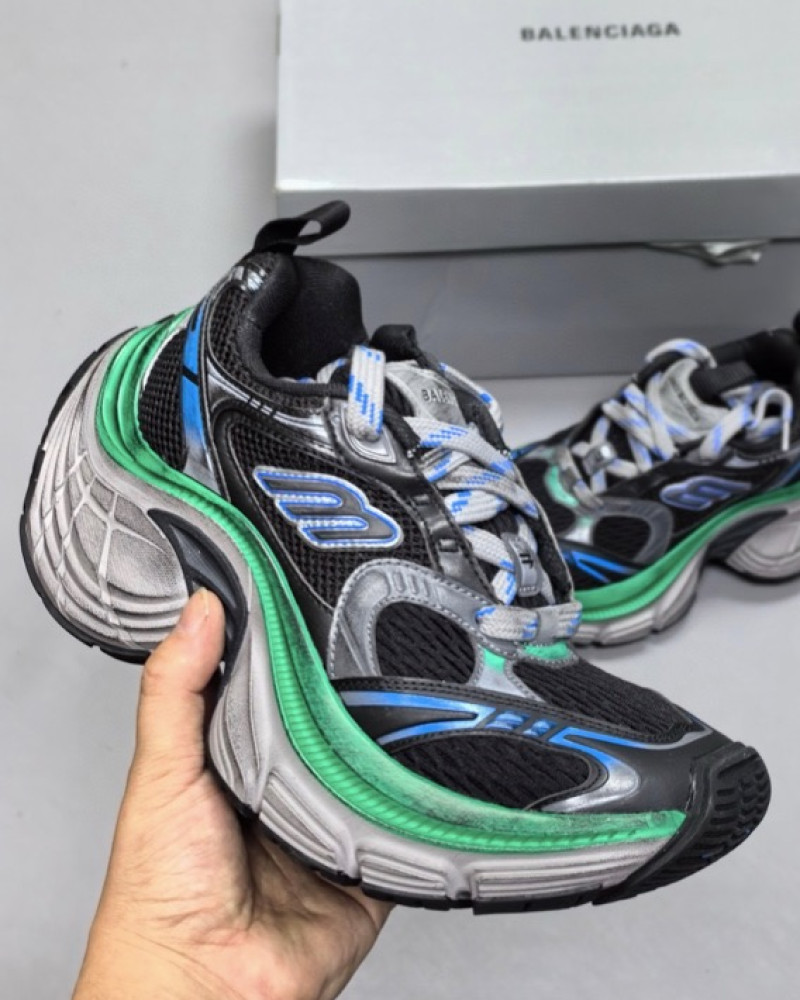 Balenciaga 10XL Distressed Runner Sneakers – Black/Blue/Green