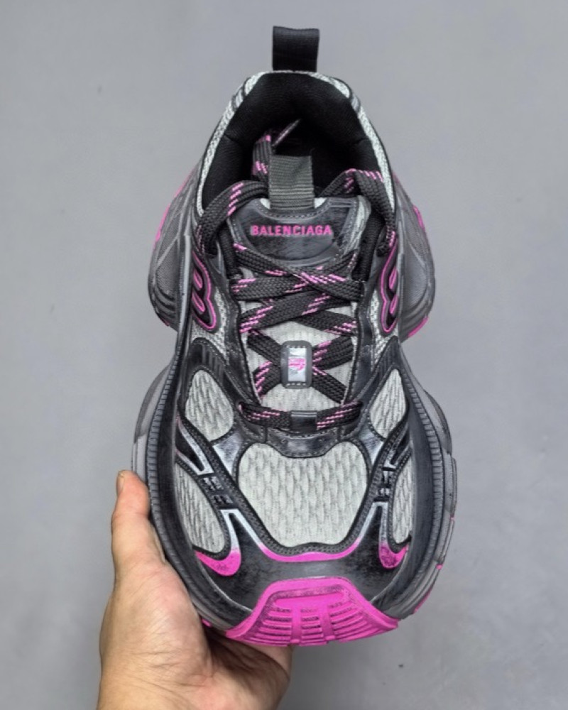 Balenciaga 10XL Distressed Runner Sneakers – Grey/Pink