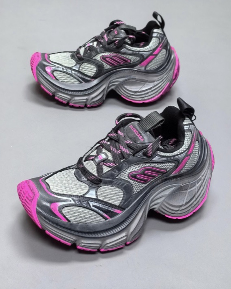 Balenciaga 10XL Distressed Runner Sneakers – Grey/Pink