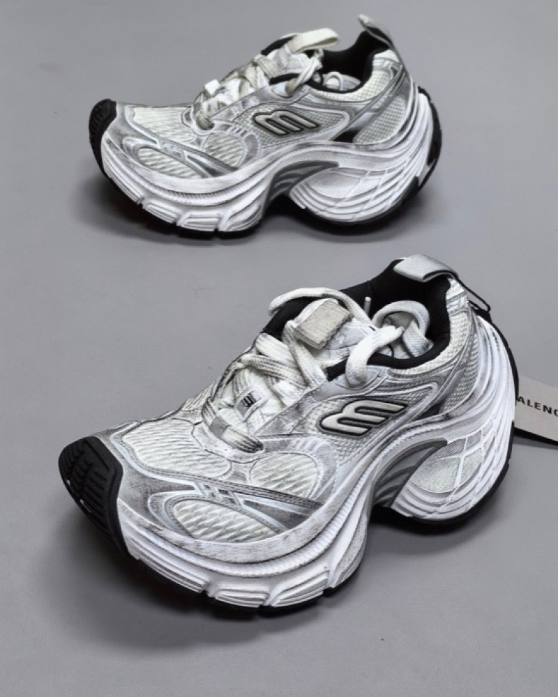Balenciaga 10XL Distressed Runner Sneakers – White/Silver