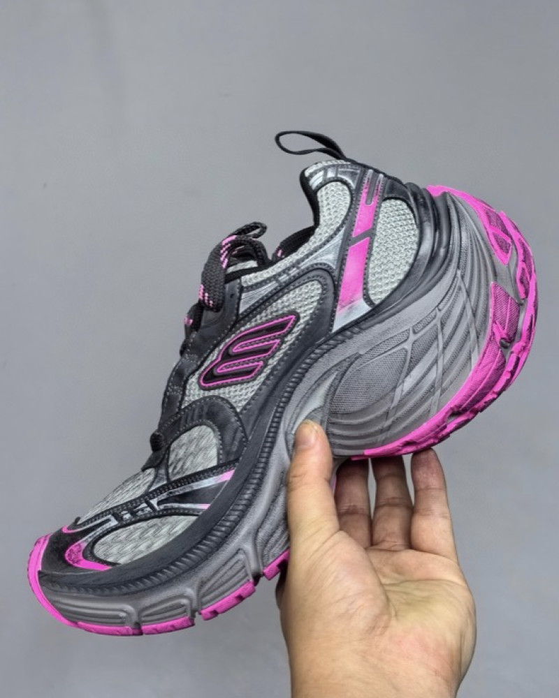 Balenciaga 10XL Distressed Runner Sneakers – Grey/Pink