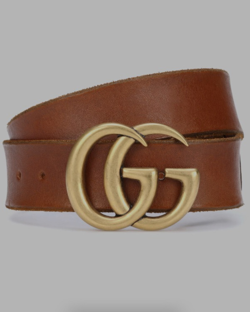 Gucci Women’s Double G Leather Belt – Brown & Antique Gold