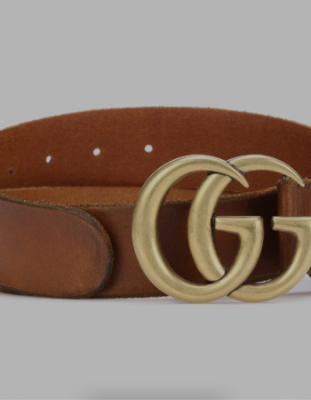 Gucci Women’s Double G Leather Belt – Brown & Antique Gold