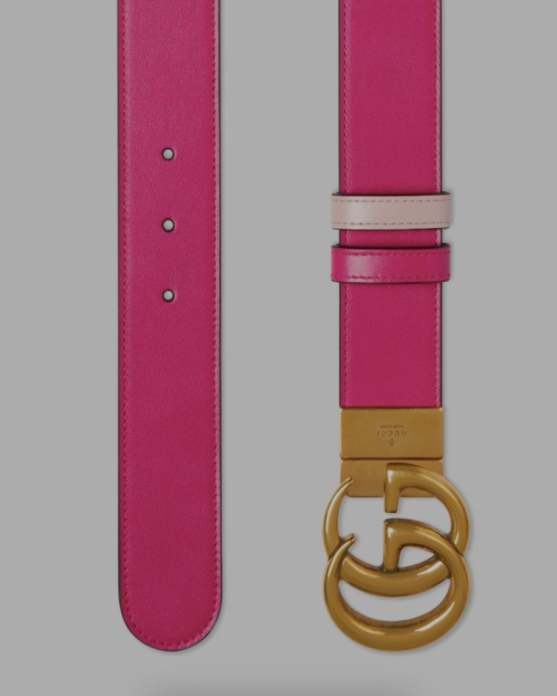 Gucci Women’s Double G Leather Belt – Light Pink & Fuchsia
