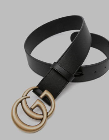 Gucci Women’s Double G Leather Belt – Black & Antique Gold