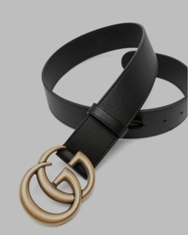 Gucci Women’s Double G Leather Belt – Black & Antique Gold