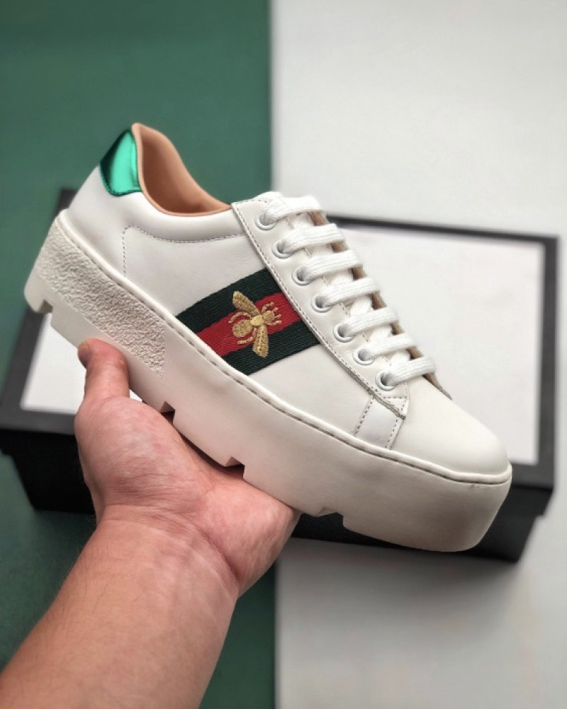 Gucci Platform Ace Sneakers Embroidered Bee.