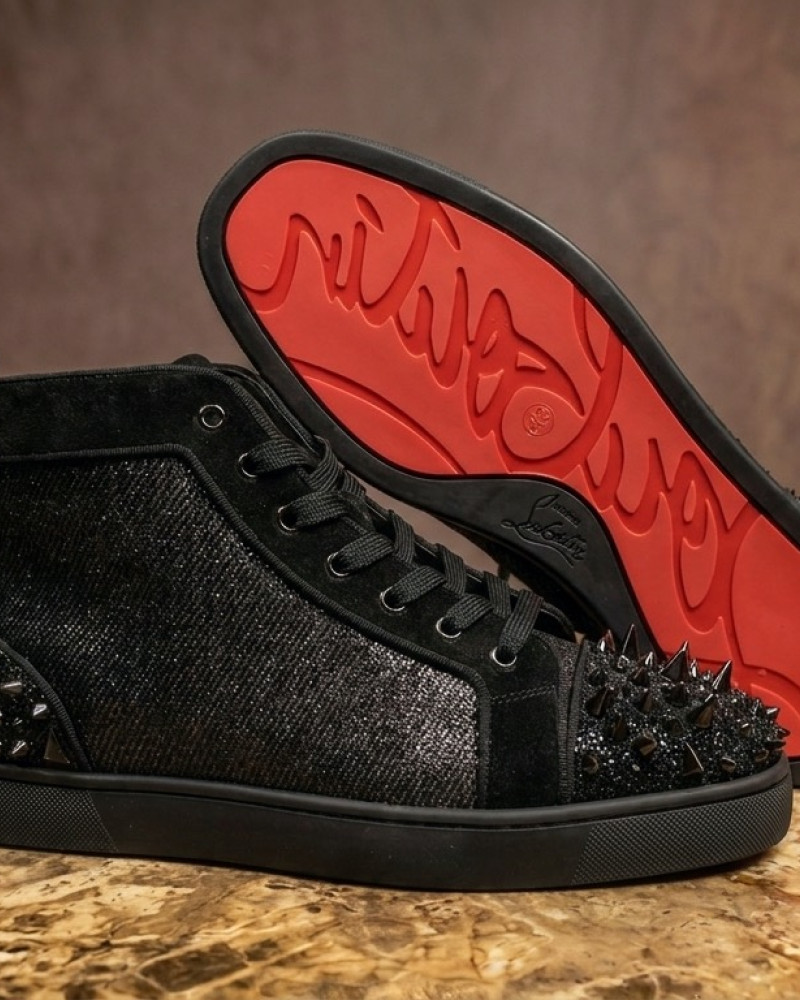 Christian Louboutin Black Spiked High-Top Red Bottom Sneakers