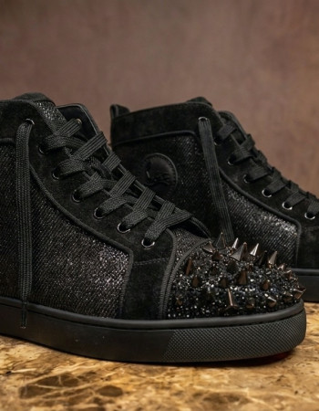 Christian Louboutin Black Spiked High-Top Red Bottom Sneakers