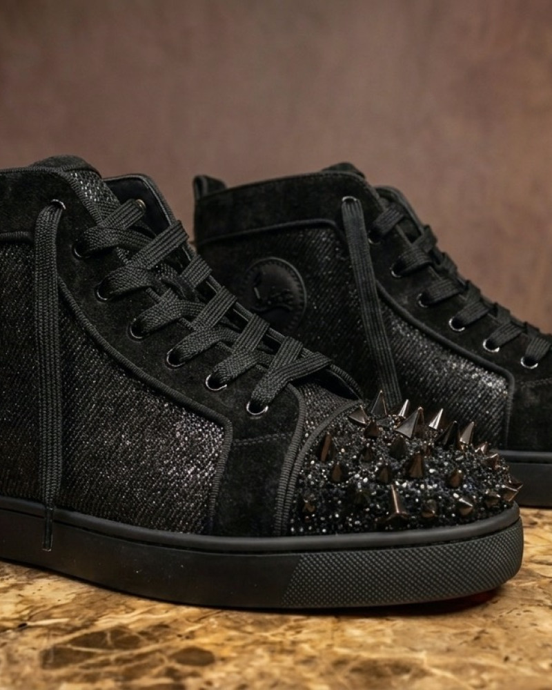 Christian Louboutin Black Spiked High-Top Red Bottom Sneakers