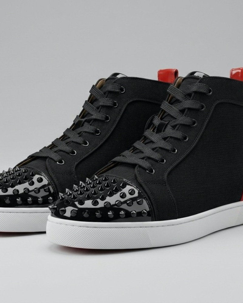 Christian Louboutin Lou Spikes Black Red High-Top Sneakers